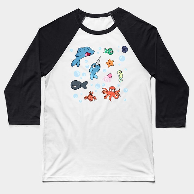 some cute sea creatures pattern Baseball T-Shirt by RainbowRat3